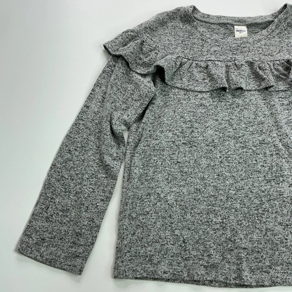 OshKosh Grey Knit Ruffle Top Kids Size 7 Long Sleeve Heathered GCL15234-AD-R